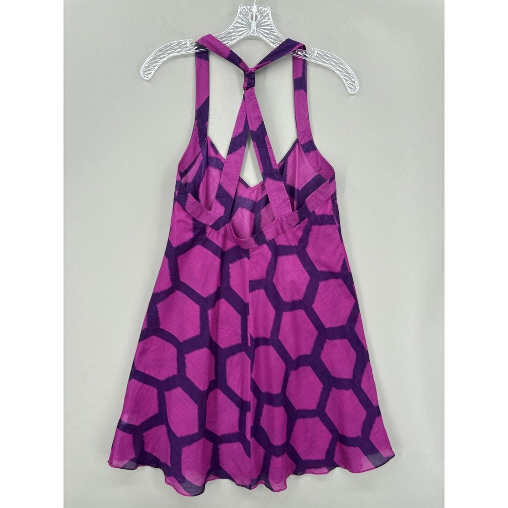 Tibi Dress Small Pink Geometric Cotton Sleeveless V-Neck Strappy Swing Short - Picture 9 of 10